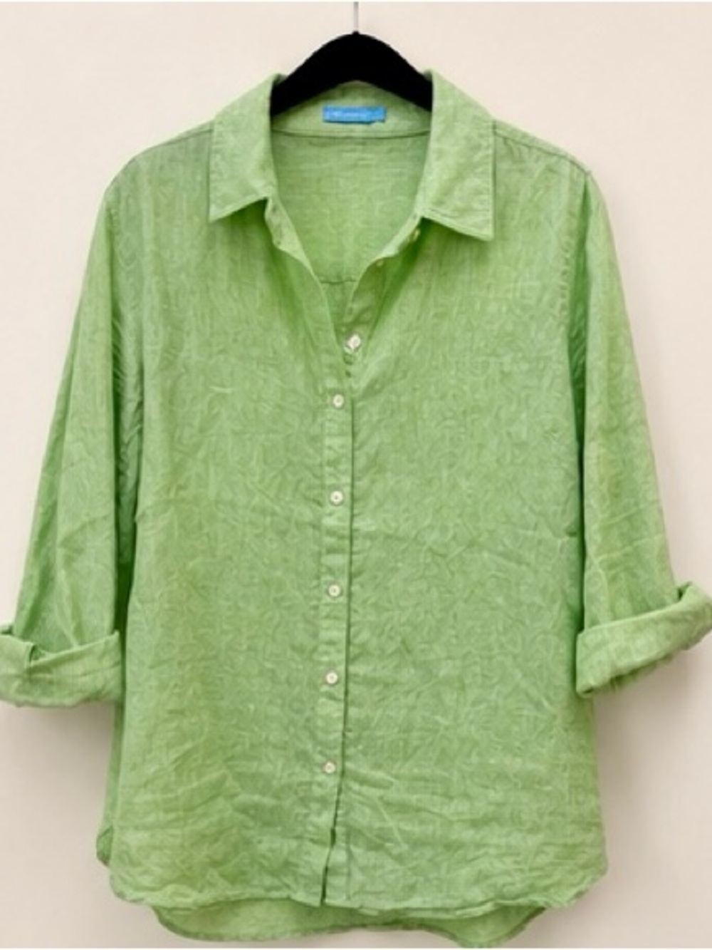 J.McLaughlin Green Linen Button Down Shirt Size L Lightweight Summer Blouse